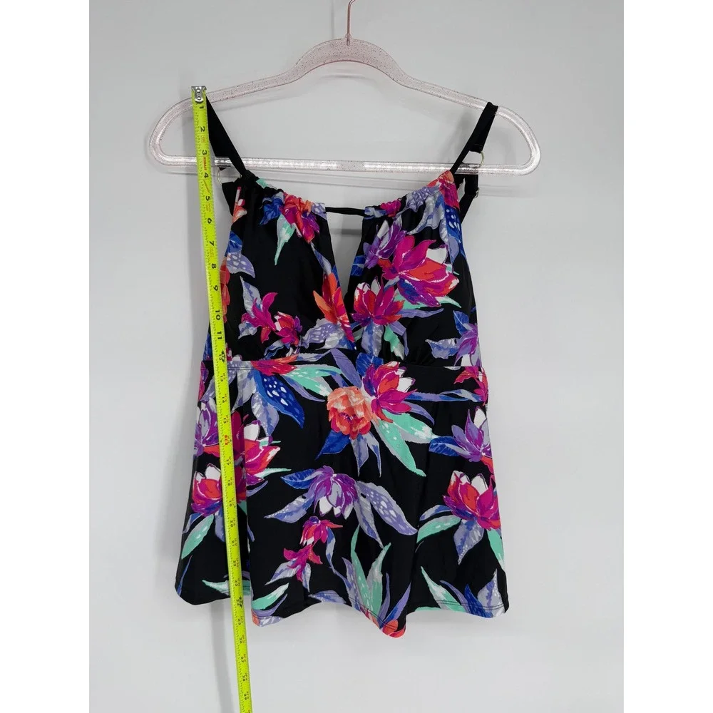 St John's Bay Sz 18W‎ Black Tropical Floral V-Neck Tankini Swim Top Women's $54